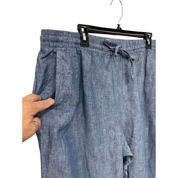 L.L. Bean Women's Plus Size 20 W 100% Linen Wide Leg Pull-on Pants Chambray Blue - Picture 2 of 8